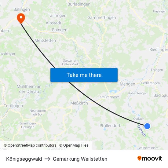 Königseggwald to Gemarkung Weilstetten map