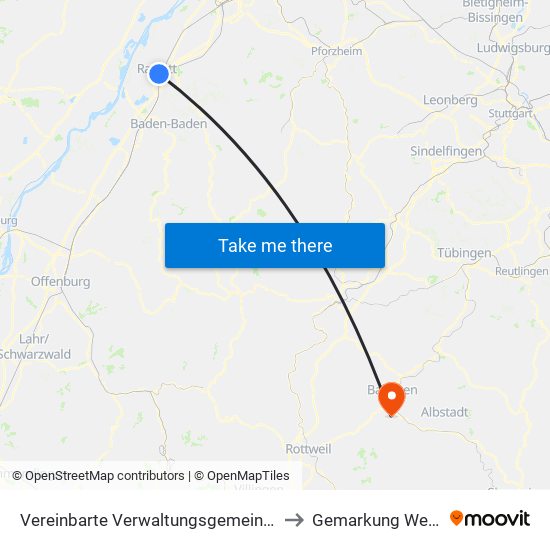 Vereinbarte Verwaltungsgemeinschaft Rastatt to Gemarkung Weilstetten map