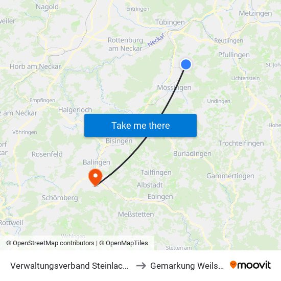 Verwaltungsverband Steinlach-Wiesaz to Gemarkung Weilstetten map