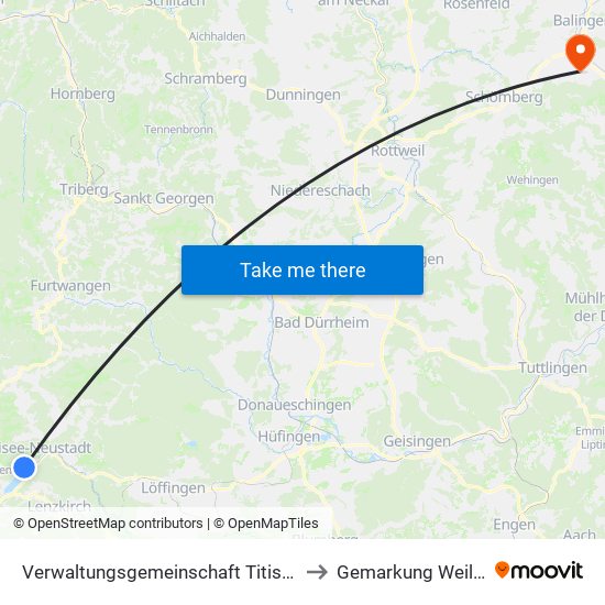 Verwaltungsgemeinschaft Titisee-Neustadt to Gemarkung Weilstetten map