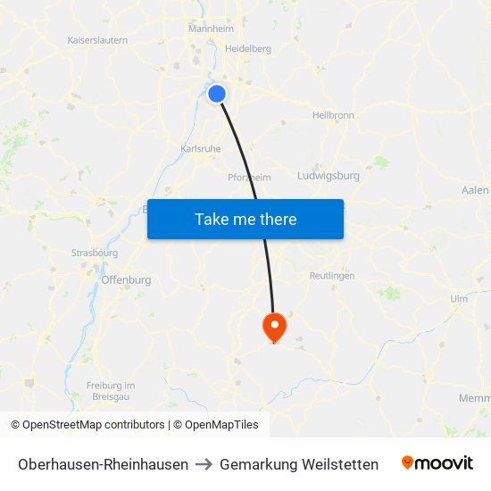 Oberhausen-Rheinhausen to Gemarkung Weilstetten map