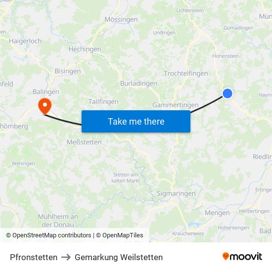 Pfronstetten to Gemarkung Weilstetten map