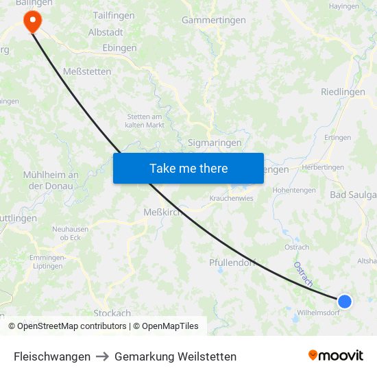 Fleischwangen to Gemarkung Weilstetten map