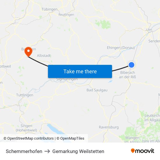Schemmerhofen to Gemarkung Weilstetten map