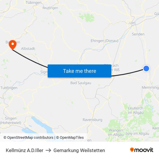 Kellmünz A.D.Iller to Gemarkung Weilstetten map