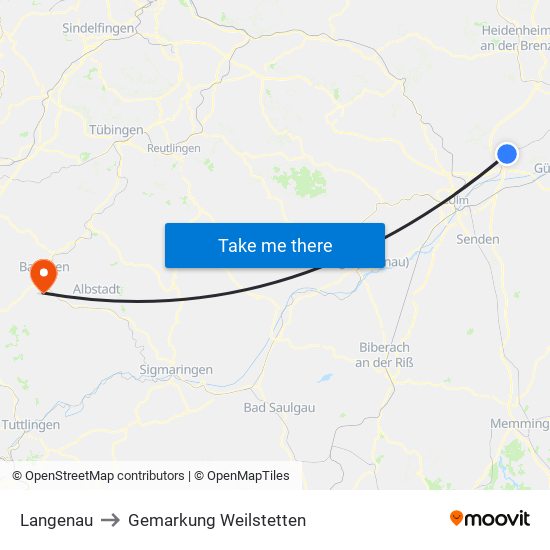 Langenau to Gemarkung Weilstetten map