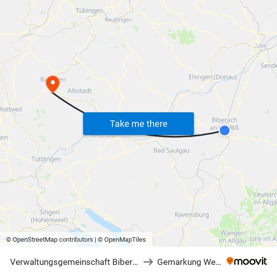 Verwaltungsgemeinschaft Biberach An Der Riß to Gemarkung Weilstetten map