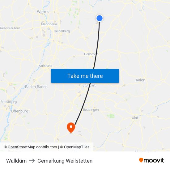 Walldürn to Gemarkung Weilstetten map