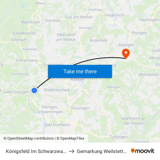 Königsfeld Im Schwarzwald to Gemarkung Weilstetten map