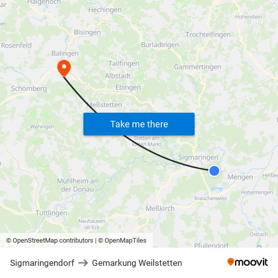 Sigmaringendorf to Gemarkung Weilstetten map