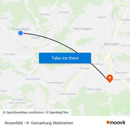 Rosenfeld to Gemarkung Weilstetten map