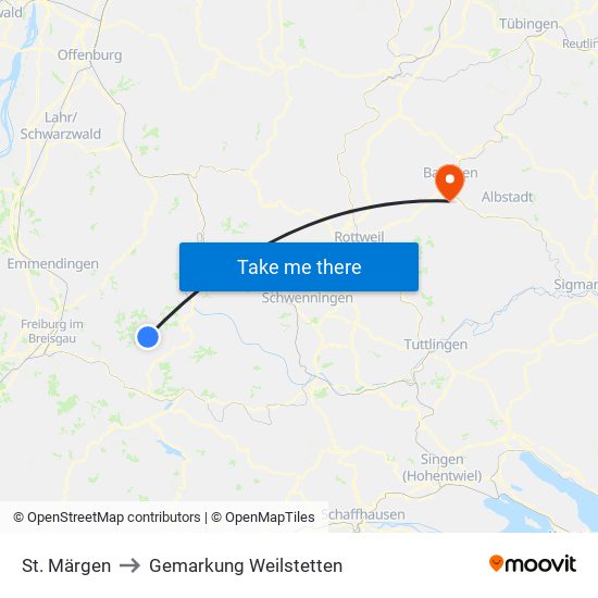 St. Märgen to Gemarkung Weilstetten map