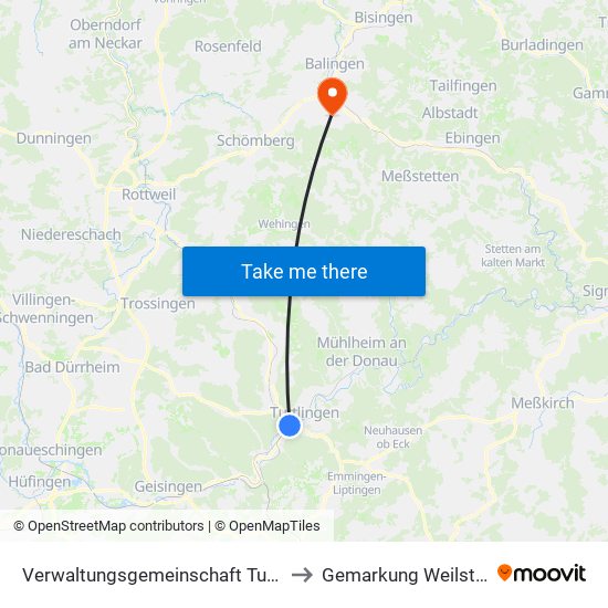 Verwaltungsgemeinschaft Tuttlingen to Gemarkung Weilstetten map