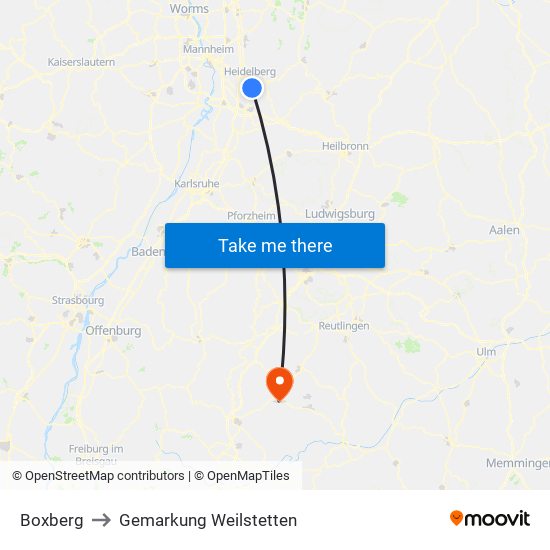 Boxberg to Gemarkung Weilstetten map