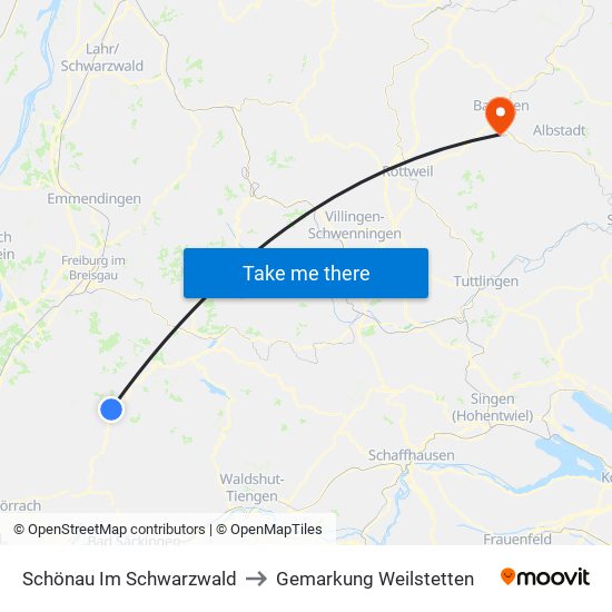 Schönau Im Schwarzwald to Gemarkung Weilstetten map