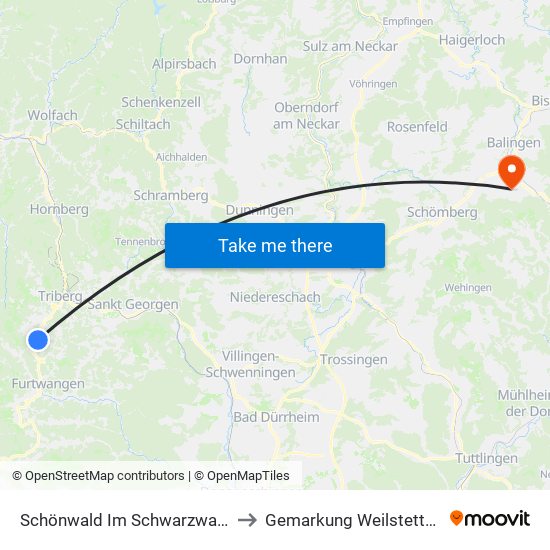 Schönwald Im Schwarzwald to Gemarkung Weilstetten map