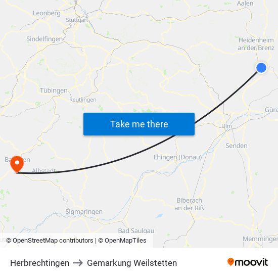 Herbrechtingen to Gemarkung Weilstetten map