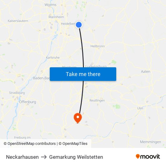 Neckarhausen to Gemarkung Weilstetten map