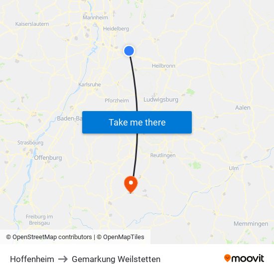 Hoffenheim to Gemarkung Weilstetten map