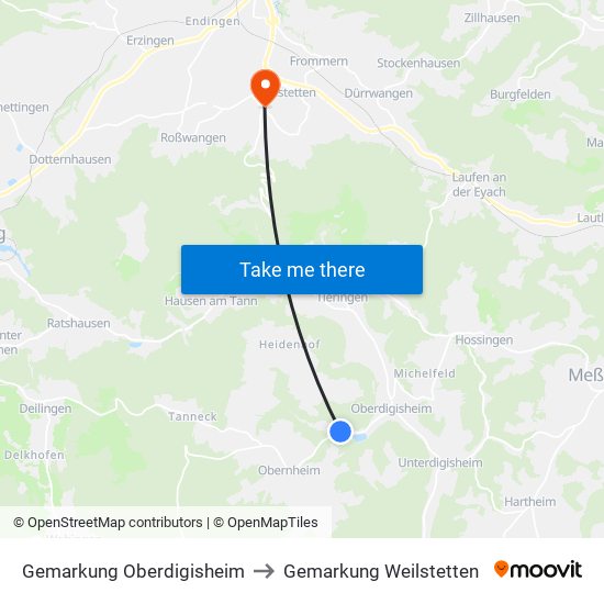 Gemarkung Oberdigisheim to Gemarkung Weilstetten map