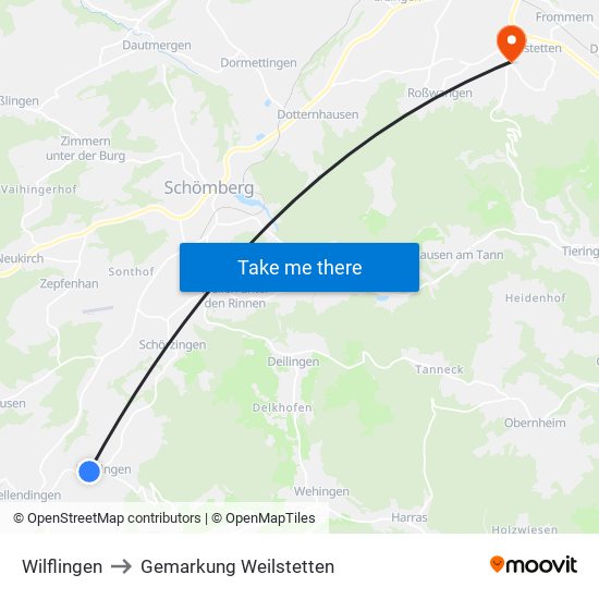 Wilflingen to Gemarkung Weilstetten map