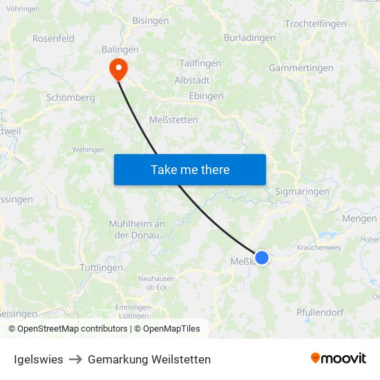 Igelswies to Gemarkung Weilstetten map