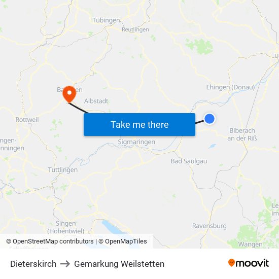 Dieterskirch to Gemarkung Weilstetten map