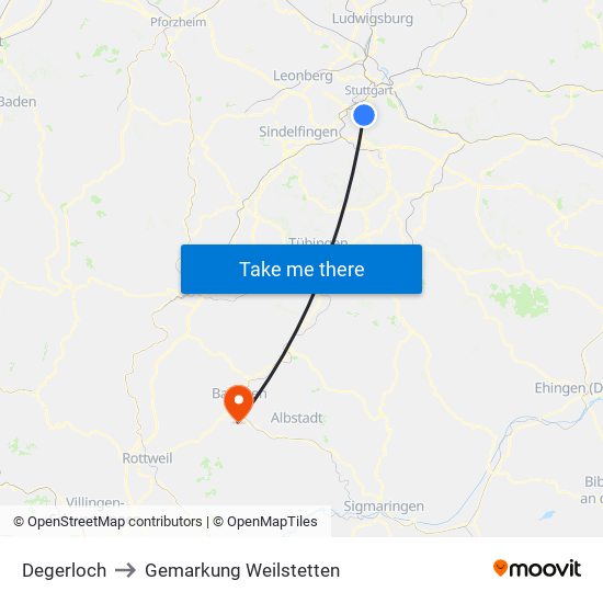 Degerloch to Gemarkung Weilstetten map