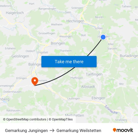 Gemarkung Jungingen to Gemarkung Weilstetten map