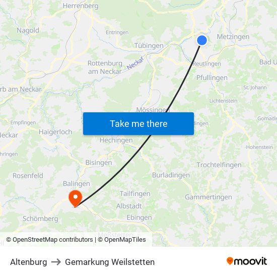 Altenburg to Gemarkung Weilstetten map