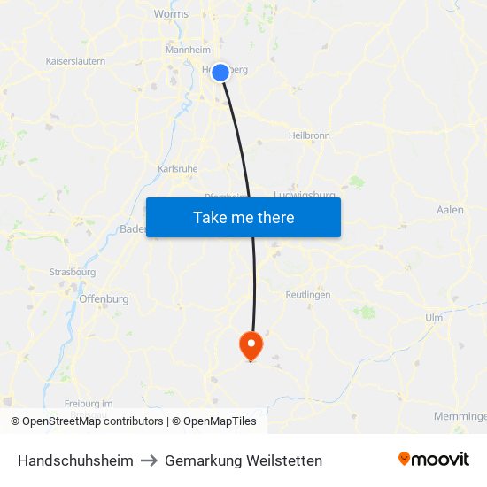 Handschuhsheim to Gemarkung Weilstetten map