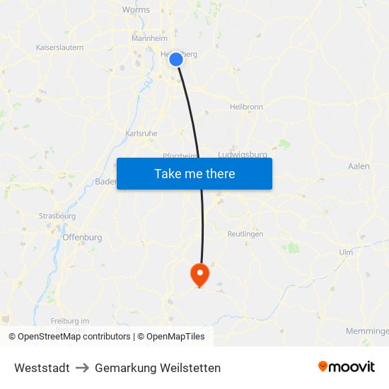 Weststadt to Gemarkung Weilstetten map