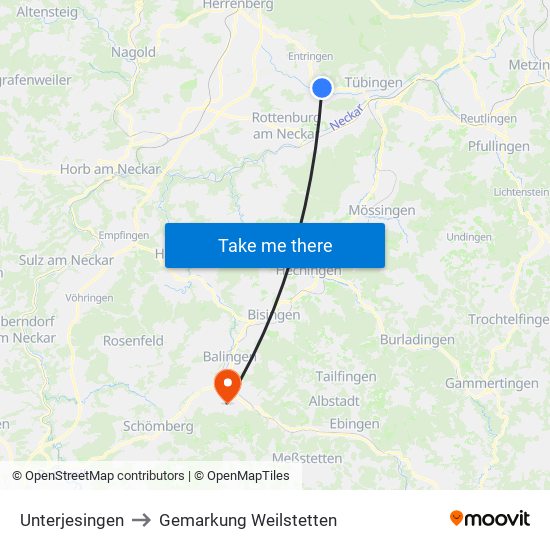 Unterjesingen to Gemarkung Weilstetten map