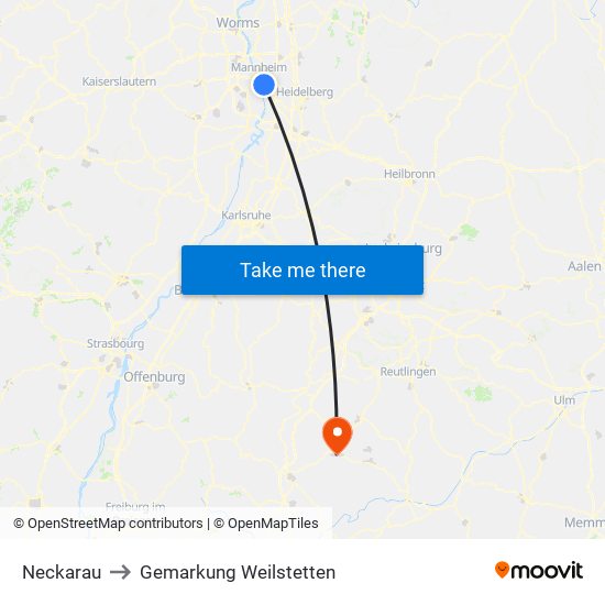 Neckarau to Gemarkung Weilstetten map