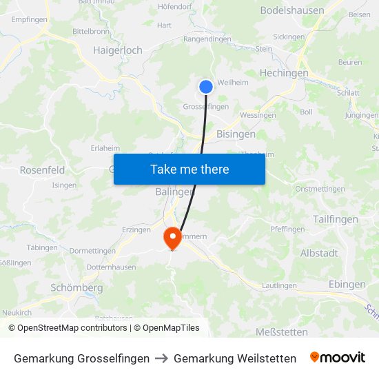 Gemarkung Grosselfingen to Gemarkung Weilstetten map
