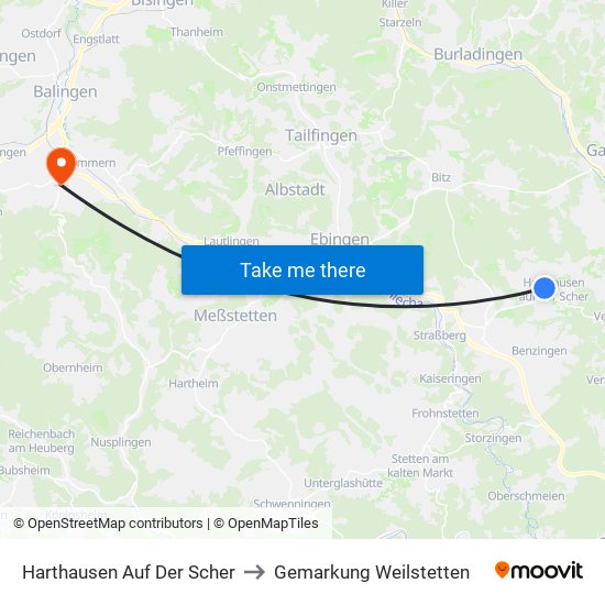 Harthausen Auf Der Scher to Gemarkung Weilstetten map