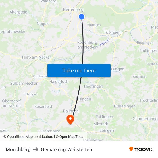 Mönchberg to Gemarkung Weilstetten map