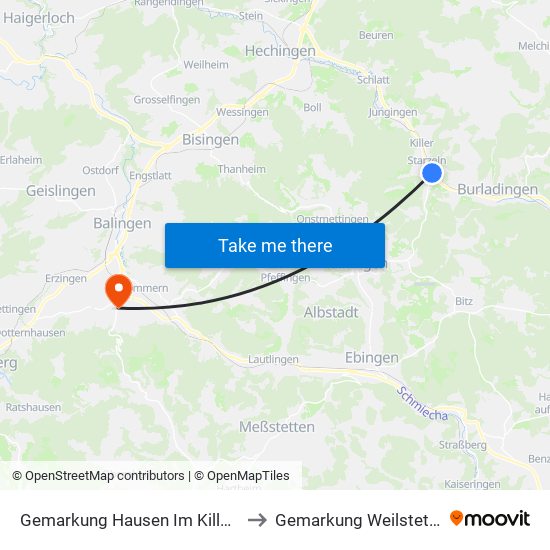 Gemarkung Hausen Im Killertal to Gemarkung Weilstetten map