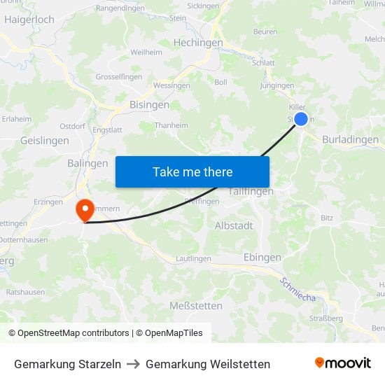 Gemarkung Starzeln to Gemarkung Weilstetten map