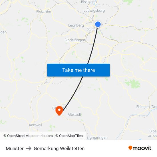 Münster to Gemarkung Weilstetten map