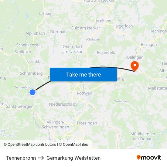 Tennenbronn to Gemarkung Weilstetten map
