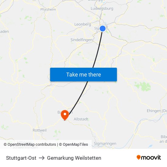 Stuttgart-Ost to Gemarkung Weilstetten map