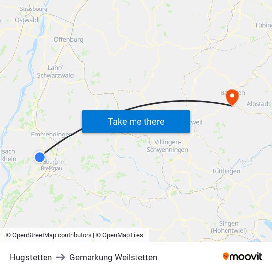 Hugstetten to Gemarkung Weilstetten map