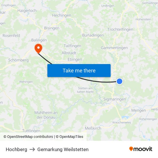 Hochberg to Gemarkung Weilstetten map