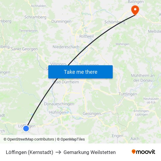 Löffingen (Kernstadt) to Gemarkung Weilstetten map