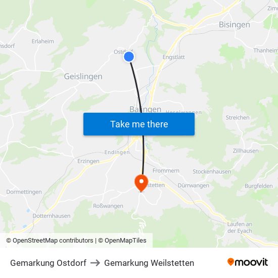 Gemarkung Ostdorf to Gemarkung Weilstetten map