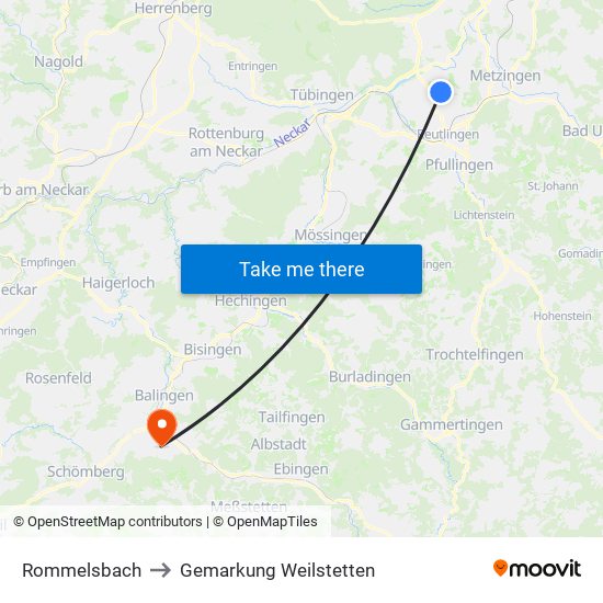 Rommelsbach to Gemarkung Weilstetten map
