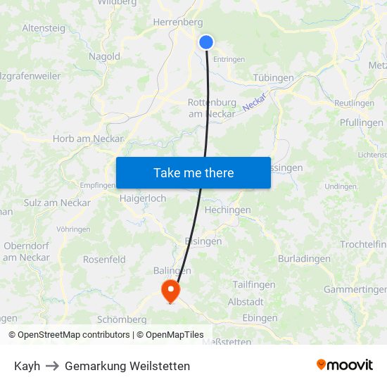 Kayh to Gemarkung Weilstetten map