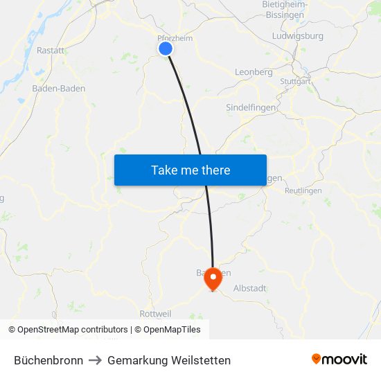 Büchenbronn to Gemarkung Weilstetten map