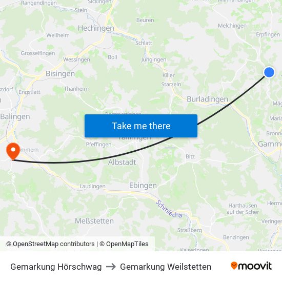 Gemarkung Hörschwag to Gemarkung Weilstetten map